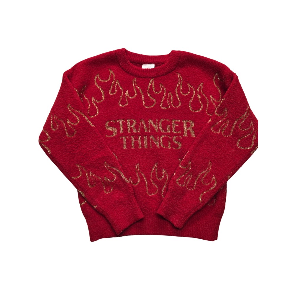 Netflix Stranger Things Flame Metallic Knit Sweater‎ Red Gold Kids Medium 7/8